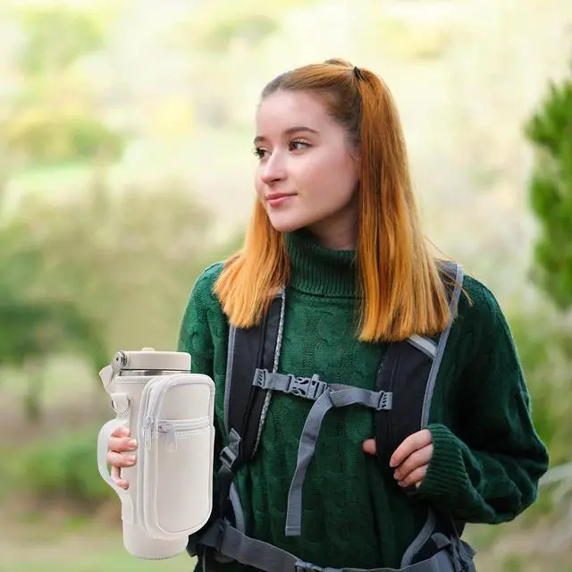 Alt view image 3 of 7 - for Stanley Iceflow Flip Straw Tumbler 30 oz, Water Bottle Cup Holder Cover Carrier Sling Bag with Strap, Pouch Pocket for Phone / Accessories, add Handle for Stanley Flip Straw, Neoprene (White)