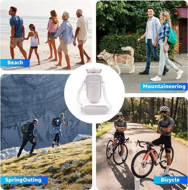 Alt view image 7 of 7 - for Stanley Iceflow Flip Straw Tumbler 30 oz, Water Bottle Cup Holder Cover Carrier Sling Bag with Strap, Pouch Pocket for Phone / Accessories, add Handle for Stanley Flip Straw, Neoprene (White)