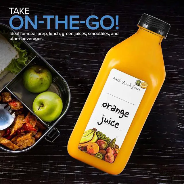 Alt view image 5 of 7 - 32 Oz Juice Bottles with Caps (6 Pack) - Reusable Clear Plastic Drink Containers for Mini Fridge - Water Bottles Bulk - Includes Labels, Brush & Funnel