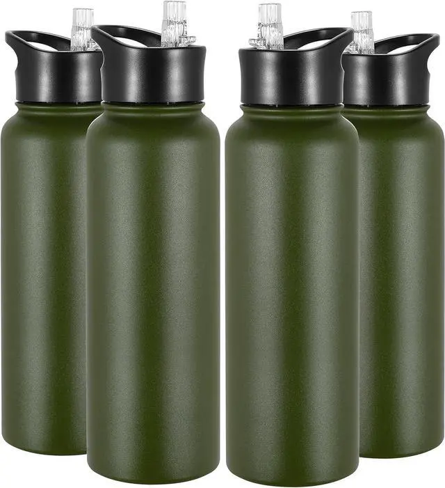 Main image of VEGOND 40 oz Insulated Water Bottle Bulk Stainless Steel Metal Water Bottles with Leak Proof Straw Lid & Spout Lid, Wide Mouth Double Walled Vacuum Travel Sports Bottle, 4 Pack
