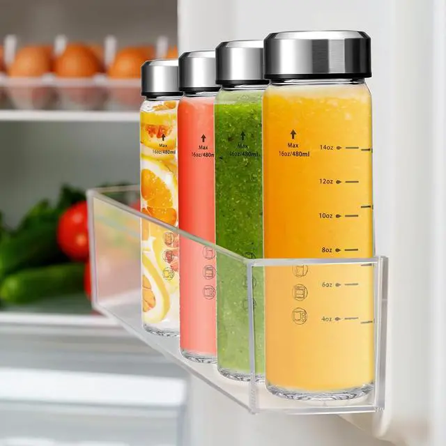 Alt view image 6 of 7 - 20oz Glass Juice Bottles - 6 Pack Wide Mouth Glass Bottles with Lids- BPA Free, Stainless Steel Lids for Juicing, Smoothies, Infused Water, Beverage Storage - Leakproof, Borosilicate, Clear