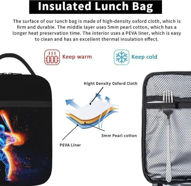 Alt view image 5 of 7 - Boys Insulated Lunch Box with a Blue Baseball Player Pattern Print, Sports-themed Lunch Bags with Water Bottle Holder for Adults Kids Teens, Reusable Portable Tote Meal Bags Gifts for Son Daughter