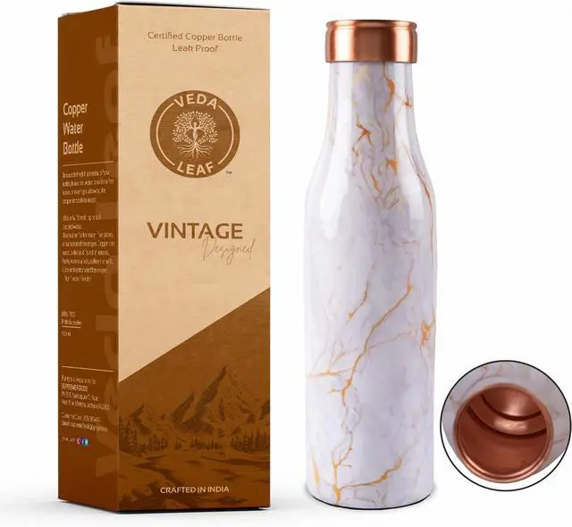 Main image of Copper Water Bottle, 950 ML (32.5 Oz) Antique Design, Handcrafted Ayurvedic Copper Water Bottle, Certified Pure Copper Water Bottle Vessel (Vintage Marble)