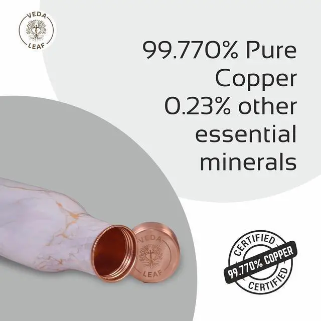 Alt view image 2 of 7 - Copper Water Bottle, 950 ML (32.5 Oz) Antique Design, Handcrafted Ayurvedic Copper Water Bottle, Certified Pure Copper Water Bottle Vessel (Vintage Marble)