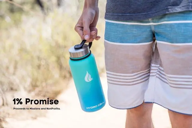 Alt view image 4 of 7 - HYDRO CELL Stainless Steel Insulated Water Bottle with Straw - For Cold & Hot Drinks - Metal Vacuum Flask with Screw Cap and Modern Leakproof Sport Thermos for Kids & Adults (Teal/Blue 32oz)