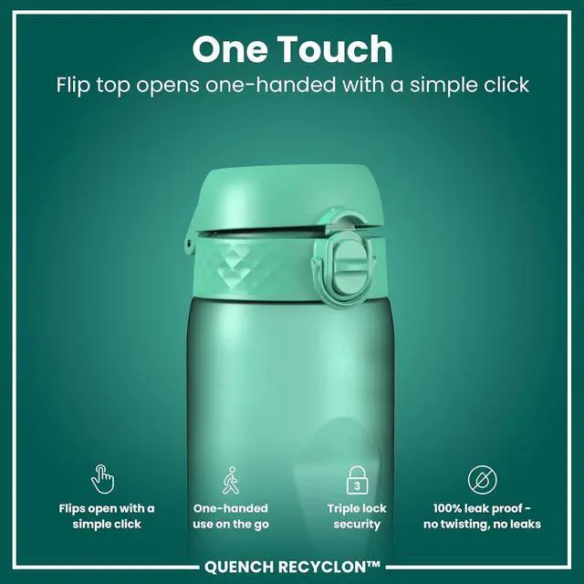 Alt view image 3 of 7 - Ion8 1 Litre Water Bottle with Times to Drink, Leak Proof, Flip Lid, Carry Handle, Dishwasher Safe, BPA Free, Soft Touch Contoured Grip, Ideal for Gym, Health and Fitness, 32 oz, Teal