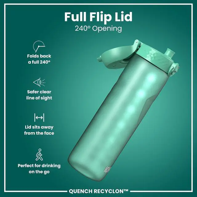 Alt view image 4 of 7 - Ion8 1 Litre Water Bottle with Times to Drink, Leak Proof, Flip Lid, Carry Handle, Dishwasher Safe, BPA Free, Soft Touch Contoured Grip, Ideal for Gym, Health and Fitness, 32 oz, Teal