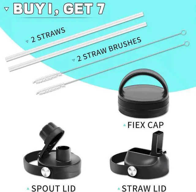 Alt view image 6 of 7 - 32oz Stainless Steel Water Bottle(Cold for 48 Hrs Hot for 24 Hrs) Double Wall Vacuum Insulated Water Flask with Straw Lid Spout Lid and Flex Cap Fit in Any Car Cup Holder Cobalt