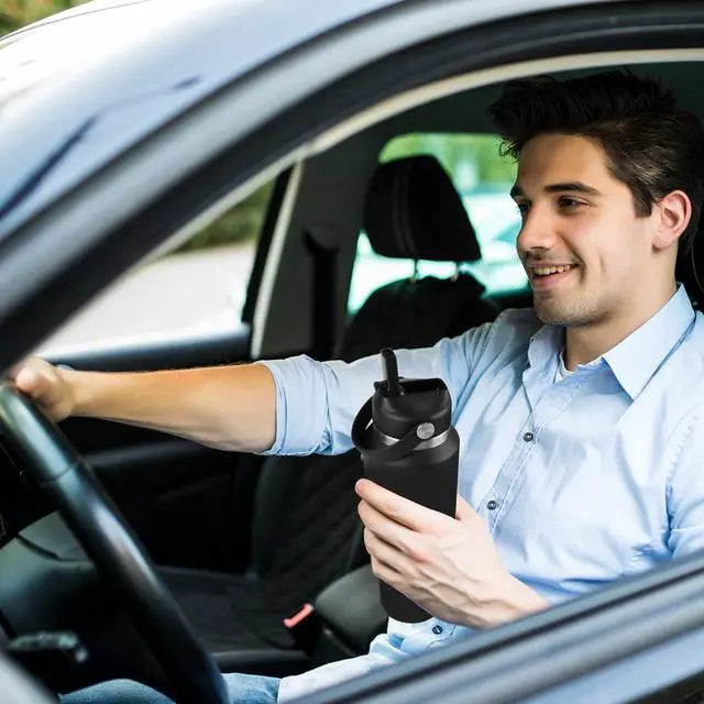 Alt view image 7 of 7 - 32oz Stainless Steel Water Bottle(Cold for 48 Hrs Hot for 24 Hrs) Double Wall Vacuum Insulated Water Flask with Straw Lid Spout Lid and Flex Cap Fit in Any Car Cup Holder Cobalt