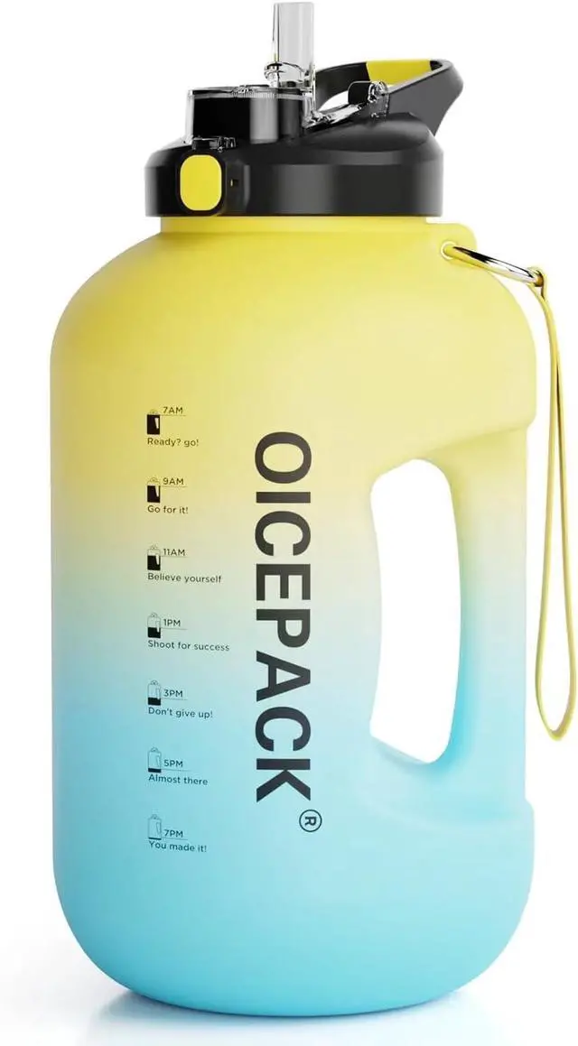 Main image of 1 Gallon Water Bottle with Straw & Chug lid (optional), BPA Free 128oz Large Water Bottle with Motivational Time Marker and Handle Leak-proof Big Jug