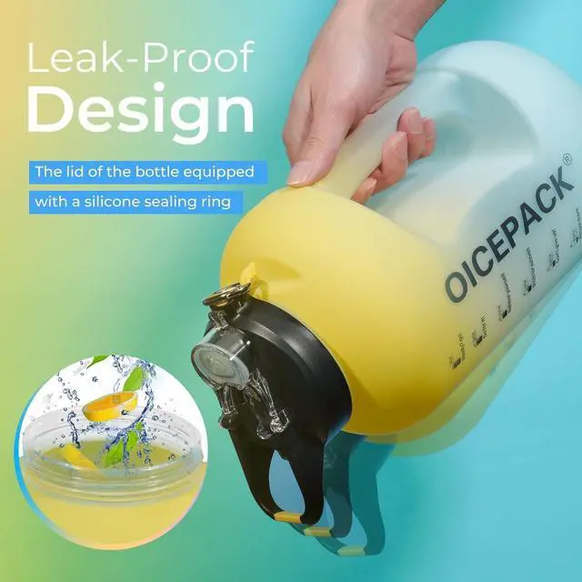 Alt view image 2 of 5 - 1 Gallon Water Bottle with Straw & Chug lid (optional), BPA Free 128oz Large Water Bottle with Motivational Time Marker and Handle Leak-proof Big Jug