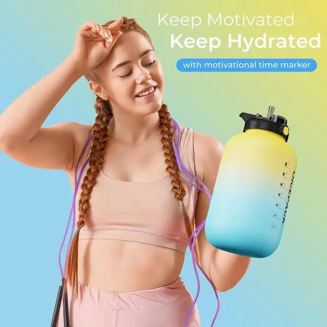 Alt view image 4 of 5 - 1 Gallon Water Bottle with Straw & Chug lid (optional), BPA Free 128oz Large Water Bottle with Motivational Time Marker and Handle Leak-proof Big Jug