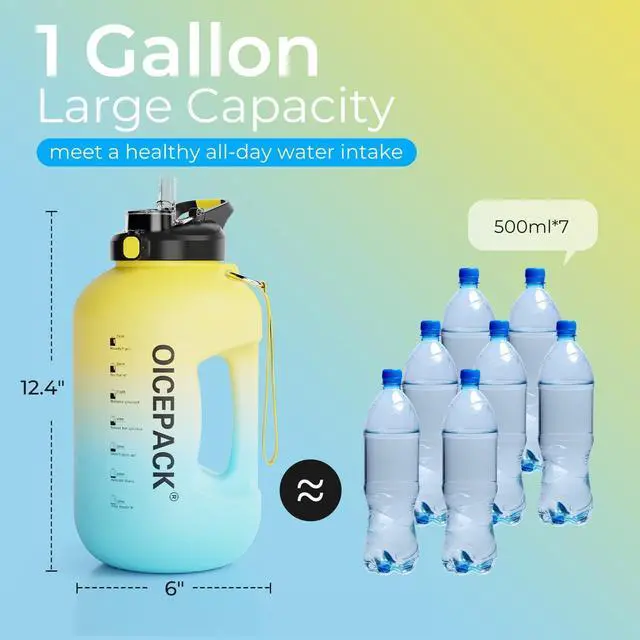 Alt view image 3 of 5 - 1 Gallon Water Bottle with Straw & Chug lid (optional), BPA Free 128oz Large Water Bottle with Motivational Time Marker and Handle Leak-proof Big Jug