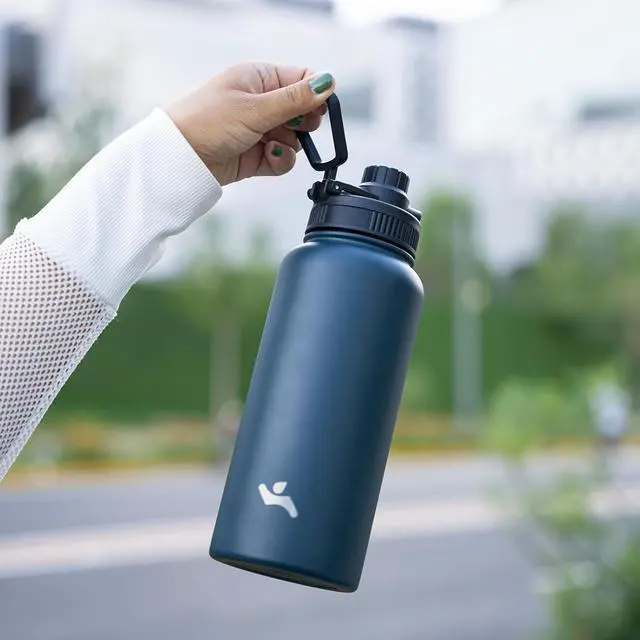 Alt view image 6 of 7 - 40oz Insulated Water Bottle Stainless Steel Sport Bottles with 3 Lids,Navy Blue