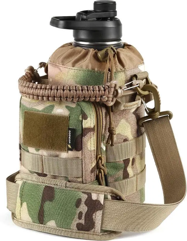 Main image of 64Oz Tactical Water Bottle - Half Gallon Stainless Steel Insulated Water Bottle, Metal Military Water Bottle with Rugged, Removable Sleeve Tactical Carrier Bag for Hiking Camping Hunting (CP)