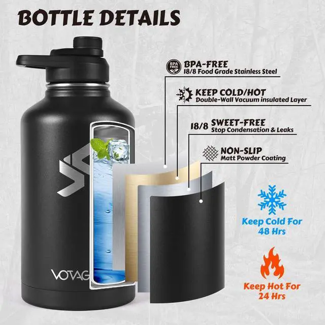 Alt view image 2 of 7 - 64Oz Tactical Water Bottle - Half Gallon Stainless Steel Insulated Water Bottle, Metal Military Water Bottle with Rugged, Removable Sleeve Tactical Carrier Bag for Hiking Camping Hunting (CP)