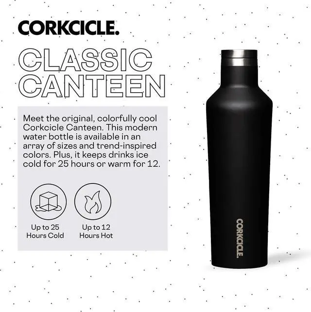 Alt view image 2 of 7 - Corkcicle Classic Canteen Insulated Tumbler, Matte Black, 16 oz  Reusable Water Bottle Keeps Beverages Cold for 25 Hours & Hot 12 Hours  Cupholder Friendly Tumbler with Screw-On Cap