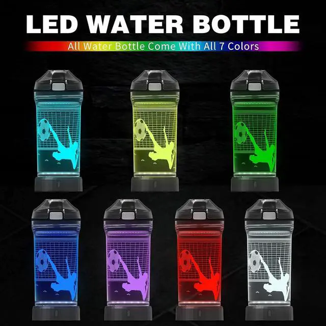 Alt view image 2 of 7 - YuanDian Soccer Gifts, Light Up Kids Water Bottle with 3D Soccer Illusion Lamp- 14 OZ Tritan BPA Free - Cool Drinking Cups Gift for School Kids Boy Child Sport Soccer Lovers