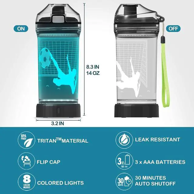 Alt view image 6 of 7 - YuanDian Soccer Gifts, Light Up Kids Water Bottle with 3D Soccer Illusion Lamp- 14 OZ Tritan BPA Free - Cool Drinking Cups Gift for School Kids Boy Child Sport Soccer Lovers