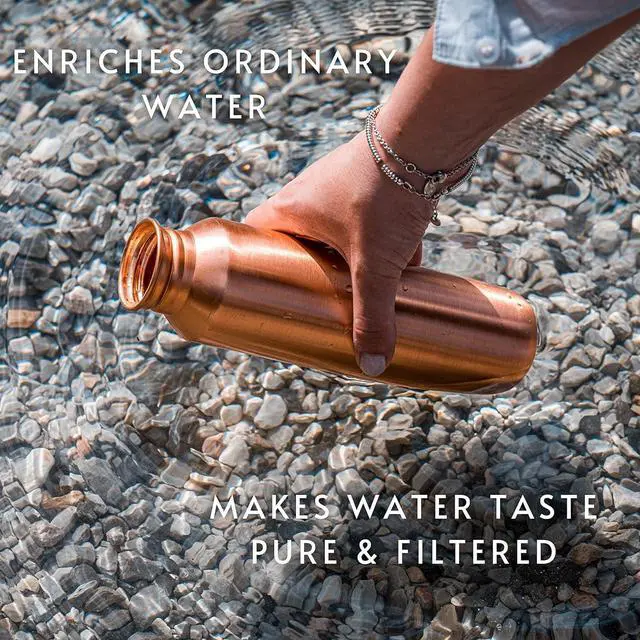Alt view image 3 of 7 - Copper Water Bottle - 16oz Vintage Modern Design - An Ayurvedic Copper Vessel For Drinking - Drink More Water, Lower Your Sugar Intake And Enjoy The Health Benefits