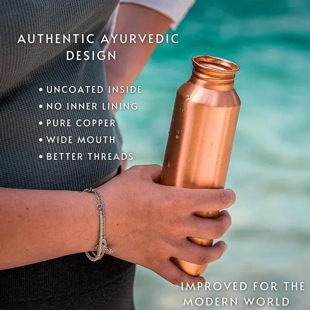 Alt view image 5 of 7 - Copper Water Bottle - 16oz Vintage Modern Design - An Ayurvedic Copper Vessel For Drinking - Drink More Water, Lower Your Sugar Intake And Enjoy The Health Benefits