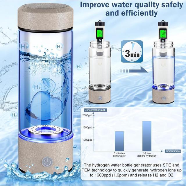 Alt view image 2 of 7 - 2025 New Hydrogen Water Generator Bottles, Portable Hydrogenated Water Bottle with SPE PEM Technology, 420ml Hydrogen Water Bottle Generator, Rechargeable Ionizer Machine for Home, Office, and Travel