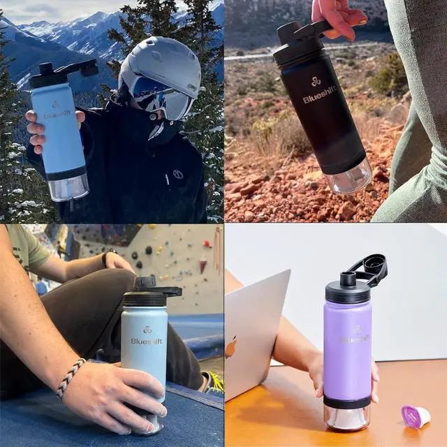 Alt view image 6 of 7 - 18 oz Stainless Steel Water Bottle - Insulated Shaker Bottle, Protein Shaker Bottle, Metal Shaker Cup for Protein Shakes w/Ball & 6 Superblend Supplements - 18 oz Kale Green Bottle + 6 Pods