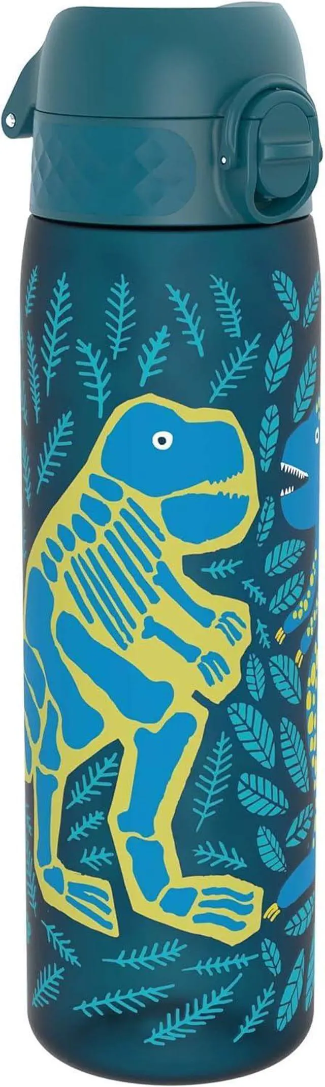 Main image of ION8 Water Bottle, 500 ml/18 oz, Leak Proof, Easy to Open, Secure Lock, Dishwasher Safe, BPA Free, Hygienic Flip Cover, Carry Handle, Easy Clean, Odor Free, Carbon Neutral, Deep Teal, Dinosaurs Design