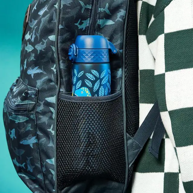 Alt view image 5 of 7 - ION8 Water Bottle, 500 ml/18 oz, Leak Proof, Easy to Open, Secure Lock, Dishwasher Safe, BPA Free, Hygienic Flip Cover, Carry Handle, Easy Clean, Odor Free, Carbon Neutral, Deep Teal, Dinosaurs Design