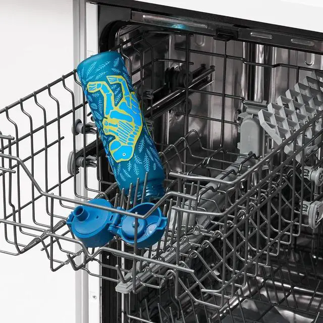 Alt view image 6 of 7 - ION8 Water Bottle, 500 ml/18 oz, Leak Proof, Easy to Open, Secure Lock, Dishwasher Safe, BPA Free, Hygienic Flip Cover, Carry Handle, Easy Clean, Odor Free, Carbon Neutral, Deep Teal, Dinosaurs Design