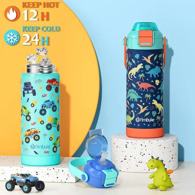 Alt view image 4 of 7 - Fimibuke Kids Insulated Water Bottle with Pop-Open Straw & Spout 2-in-1 Lid, 18oz Leak Proof 18/8 Stainless Steel Vacuum Tumbler, BPA-Free Kids Cup For Travel School Boys Girls Toddler 1Pack, Sky Blue
