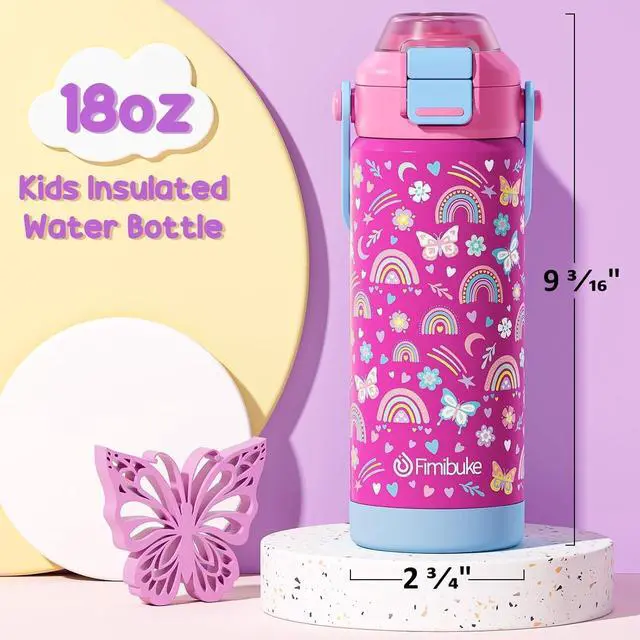 Alt view image 6 of 7 - Fimibuke Kids Insulated Water Bottle with Pop-Open Straw & Spout 2-in-1 Lid, 18oz Leak Proof 18/8 Stainless Steel Vacuum Tumbler, BPA-Free Kids Cup For Travel School Boys Girls Toddler 1Pack, Sky Blue