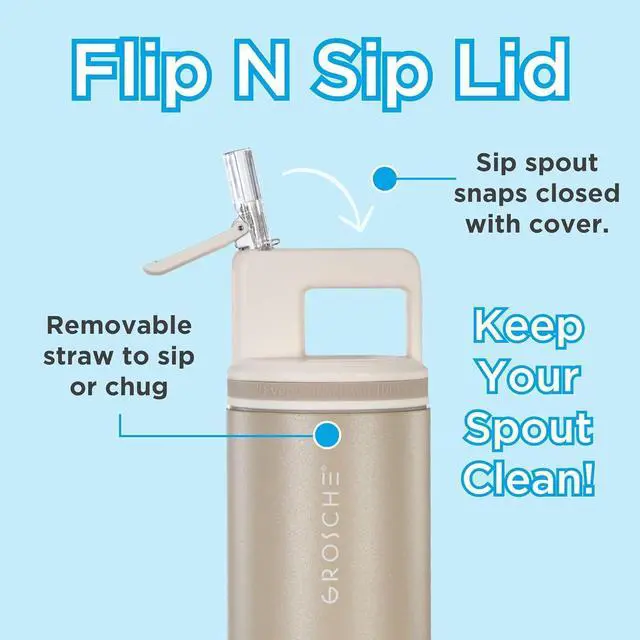 Alt view image 2 of 7 - GROSCHE Alpine Flip n' Sip 20 oz Insulated Water Bottle - Stainless Steel, Leakproof Flask with Straw - Perfect for Gym, Travel & Outdoor Use - Keeps Water Cold up to 60 hrs - Sand Biege