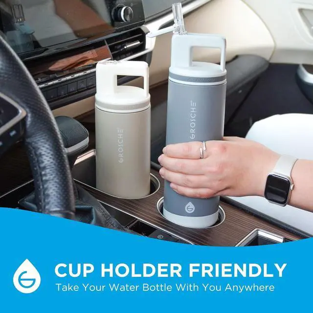 Alt view image 3 of 7 - GROSCHE Alpine Flip n' Sip 20 oz Insulated Water Bottle - Stainless Steel, Leakproof Flask with Straw - Perfect for Gym, Travel & Outdoor Use - Keeps Water Cold up to 60 hrs - Sand Biege
