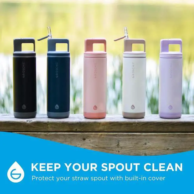 Alt view image 5 of 7 - GROSCHE Alpine Flip n' Sip 20 oz Insulated Water Bottle - Stainless Steel, Leakproof Flask with Straw - Perfect for Gym, Travel & Outdoor Use - Keeps Water Cold up to 60 hrs - Sand Biege