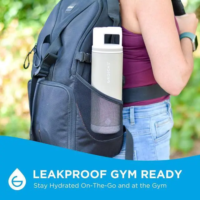 Alt view image 7 of 7 - GROSCHE Alpine Flip n' Sip 20 oz Insulated Water Bottle - Stainless Steel, Leakproof Flask with Straw - Perfect for Gym, Travel & Outdoor Use - Keeps Water Cold up to 60 hrs - Sand Biege