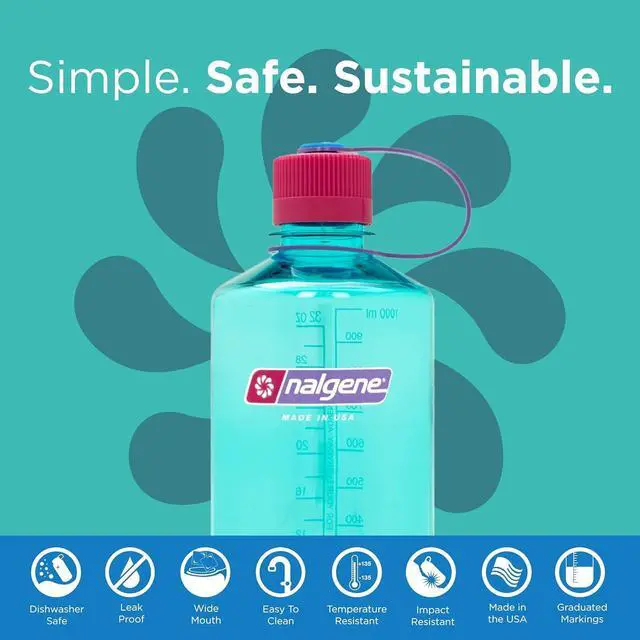 Alt view image 2 of 6 - Nalgene Sustain Tritan BPA-Free Water Bottle Made with Material Derived from 50% Plastic Waste, 32 OZ, Narrow Mouth, Surfer