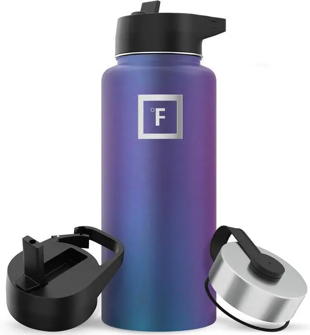 Main image of IRON °FLASK Camping & Hiking Hydration Flask with 3 Lids - Stainless Steel, Double Walled & Vacuum Insulated Water Bottle - Leak Proof & BPA Free 32 Oz