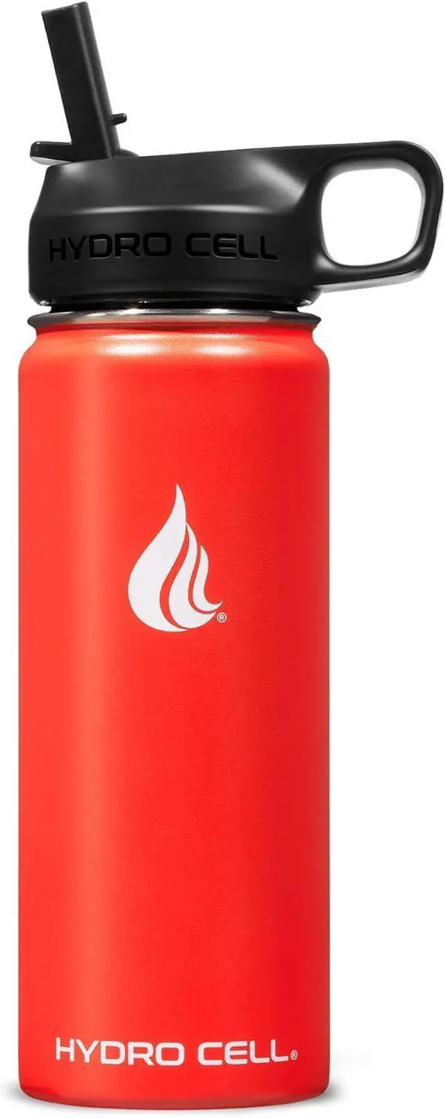 Alt view image 2 of 7 - HYDRO CELL Stainless Steel Insulated Water Bottle w/Straw, 2 Lids Metal Vacuum Flask with Modern Leakproof Sport Straw Design (Mandarin 18oz)