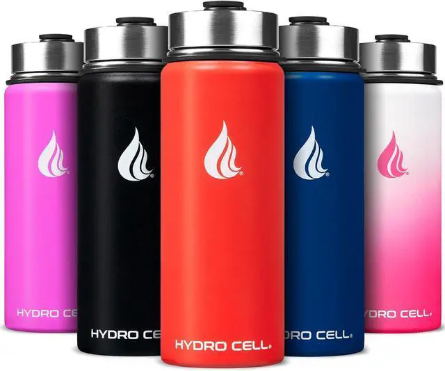 Main image of HYDRO CELL Stainless Steel Insulated Water Bottle w/Straw, 2 Lids Metal Vacuum Flask with Modern Leakproof Sport Straw Design (Mandarin 18oz)