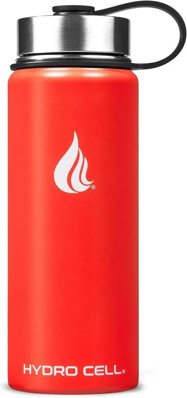 Alt view image 3 of 7 - HYDRO CELL Stainless Steel Insulated Water Bottle w/Straw, 2 Lids Metal Vacuum Flask with Modern Leakproof Sport Straw Design (Mandarin 18oz)