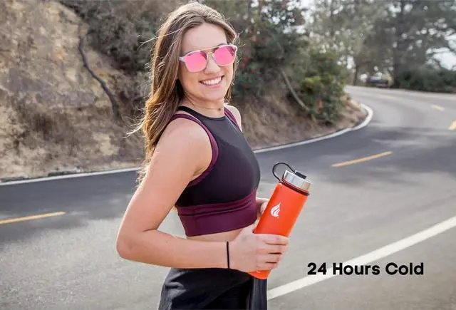 Alt view image 5 of 7 - HYDRO CELL Stainless Steel Insulated Water Bottle w/Straw, 2 Lids Metal Vacuum Flask with Modern Leakproof Sport Straw Design (Mandarin 18oz)