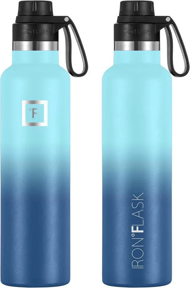 Alt view image 3 of 6 - IRON °FLASK Camping & Hiking Hydration Canteens - 3 Lids (Narrow Spout Lid) Leak Proof Vacuum Insulated Stainless Steel - Hot & Cold Double Walled Sports Water Bottle - Blue Waves, 24 Oz