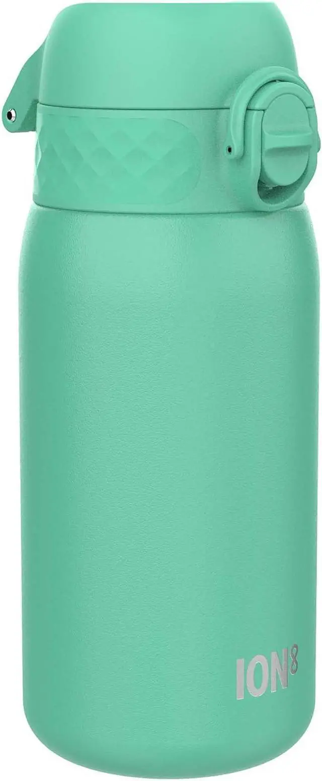 Main image of Ion8 Kids Water Bottle, Steel 400 ml/13 oz, Leak Proof, Easy to Open, Secure Lock, Dishwasher Safe, Flip Cover, Carry Handle, Easy Clean, Durable, Scratch Resistant, Carbon Neutral, Teal Green