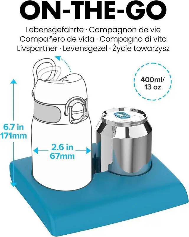 Alt view image 5 of 7 - Ion8 Kids Water Bottle, Steel 400 ml/13 oz, Leak Proof, Easy to Open, Secure Lock, Dishwasher Safe, Flip Cover, Carry Handle, Easy Clean, Durable, Scratch Resistant, Carbon Neutral, Teal Green