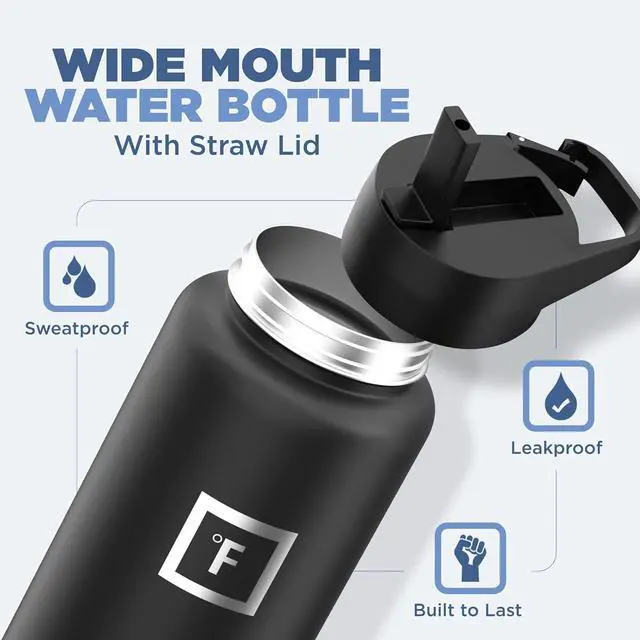 Alt view image 2 of 7 - IRON °FLASK Camping & Hiking Hydration Flask with 3 Lids - Stainless Steel, Double Walled & Vacuum Insulated Water Bottle - Leak Proof & BPA Free (Lavender, Straw - 40 oz)