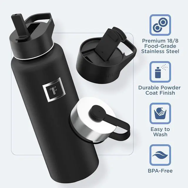 Alt view image 5 of 7 - IRON °FLASK Camping & Hiking Hydration Flask with 3 Lids - Stainless Steel, Double Walled & Vacuum Insulated Water Bottle - Leak Proof & BPA Free (Lavender, Straw - 40 oz)