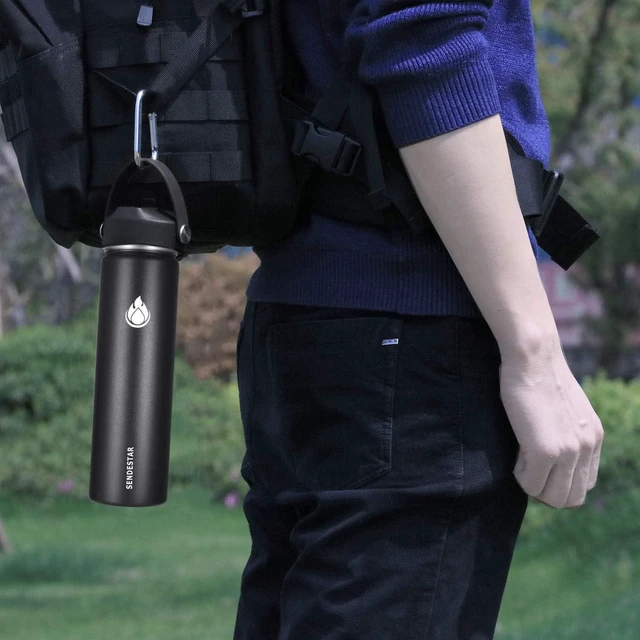 Alt view image 5 of 6 - SENDESTAR Insulated Water Bottle 24 OZ, Wide Mouth 24 oz Water Bottle with Straw Lid, Spout Lid, Double Wall Vacuum Stainless Steel Leak Proof, Keeps Liquids Hot or Cold (Black)