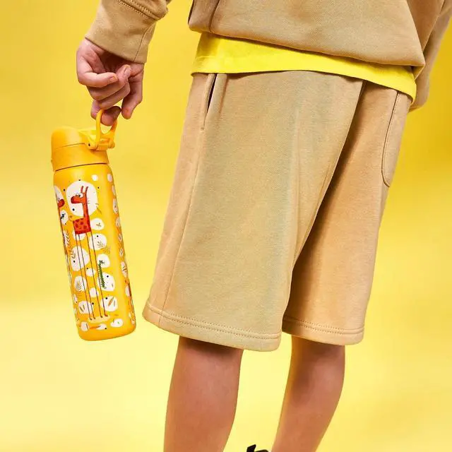 Alt view image 4 of 7 - Ion8 Steel Water Bottle, 600 ml/20 oz, Leak Proof, Easy to Open, Secure Lock, Dishwasher Safe, Flip Cover, Fits Cup Holders, Carry Handle, Durable, Scratch Resistant, Raised Print, Giraffes Design