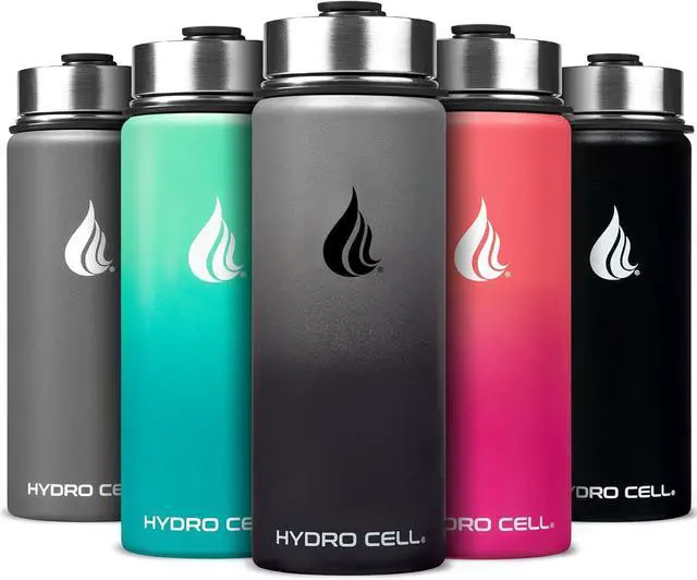 Main image of HYDRO CELL Stainless Steel Insulated Water Bottle with Straw - For Cold & Hot Drinks - Metal Vacuum Flask with Screw Cap and Modern Leakproof Sport Thermos for Kids & Adults (Graphite/Black 18oz)